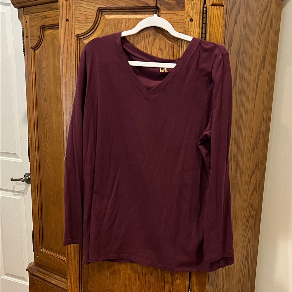 Belle by Kim Gravel Deep Burgundy Long Sleeve Top